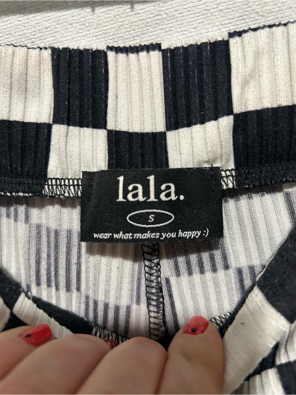 Dressed in Lala Lex Ribbed Checkerboard Two-Piece Set Black White Small - Picture 7 of 11
